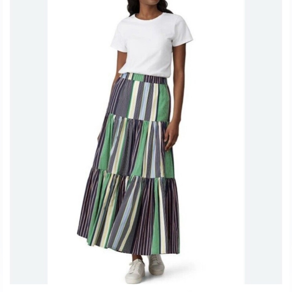 Tory Burch Multi-Colored Striped Maxi Skirt tiered style with pockets Large